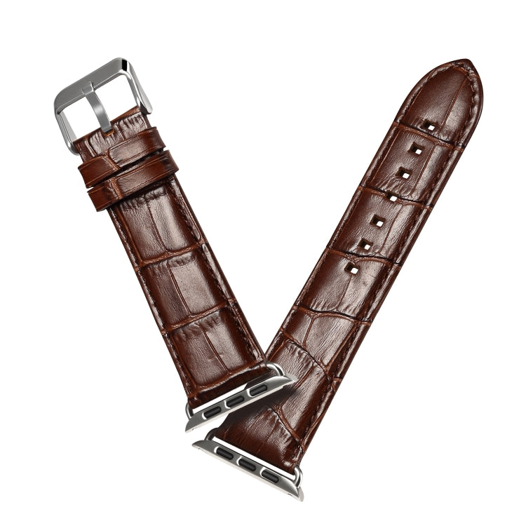 Denior Crocodile Grain Watch Cowhide Leather Watch Band for Apple Watch Series 7 45mm / 6 & SE & 5 & 4 44mm / 3 & 2 & 1 42mm (Brown) - Watch Bands by Denior | Online Shopping UK | buy2fix