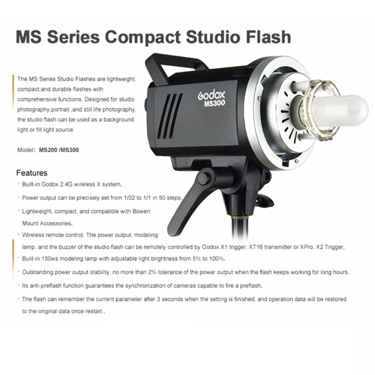 Godox MS300 Studio Flash Light 300Ws Bowens Mount Studio Speedlight (UK Plug) - Shoe Mount Flashes by Godox | Online Shopping UK | buy2fix