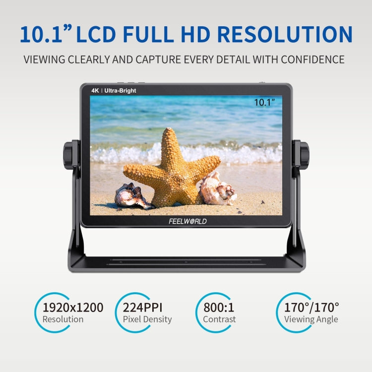 FEELWORLD LUT11H 10.1 Inch Ultra Bright 2000nit DSLR Camera Field Monitor Touch Screen 4K HDMI F970 External Power and Install Kit (US Plug) - On-camera Monitors by FEELWORLD | Online Shopping UK | buy2fix