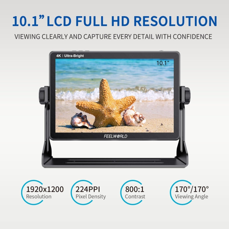 FEELWORLD LUT11H 10.1 Inch Ultra Bright 2000nit DSLR Camera Field Monitor Touch Screen 4K HDMI F970 External Power and Install Kit (EU Plug) - On-camera Monitors by FEELWORLD | Online Shopping UK | buy2fix