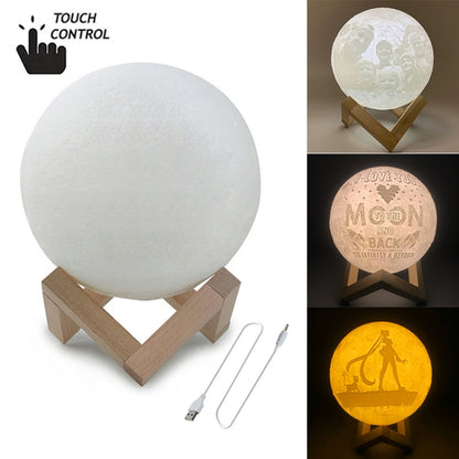 Customized Touch Switch 3-color 3D Print Moon Lamp USB Charging Energy-saving LED Night Light with Wooden Holder Base, Diameter:18cm - Night Lights by buy2fix | Online Shopping UK | buy2fix