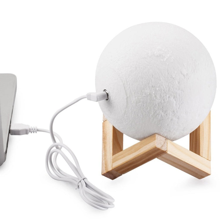 Customized Touch Switch 3-color 3D Print Moon Lamp USB Charging Energy-saving LED Night Light with Wooden Holder Base, Diameter:18cm - Night Lights by buy2fix | Online Shopping UK | buy2fix