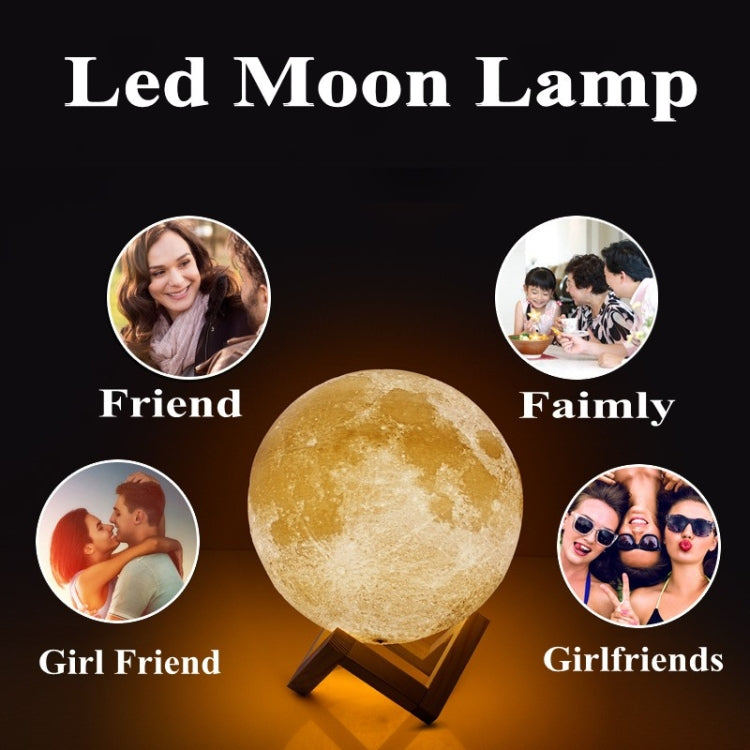 Customized Touch Switch 3-color 3D Print Moon Lamp USB Charging Energy-saving LED Night Light with Wooden Holder Base, Diameter:18cm - Night Lights by buy2fix | Online Shopping UK | buy2fix