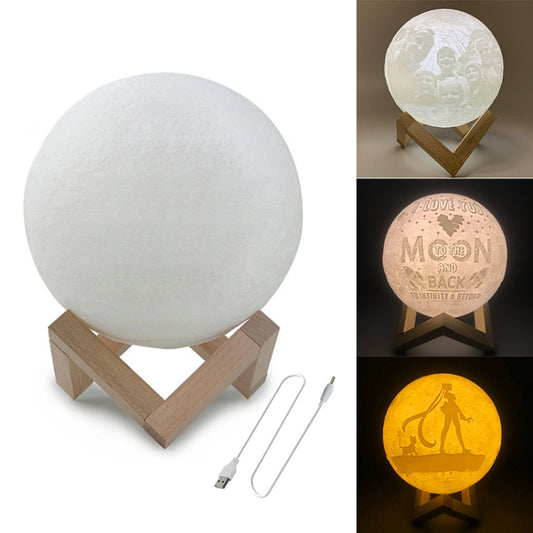 Customized Patted 3-color 3D Print Lamp USB Charging Energy-saving LED Night Light with Wooden Holder Base, Diameter:20cm - Night Lights by buy2fix | Online Shopping UK | buy2fix