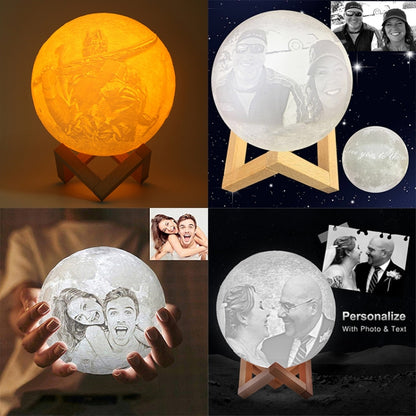 Customized 16-colors 3D Print Lamp USB Charging Energy-saving LED Night Light with Remote Control & Wooden Holder Base, Diameter:15cm - Night Lights by buy2fix | Online Shopping UK | buy2fix