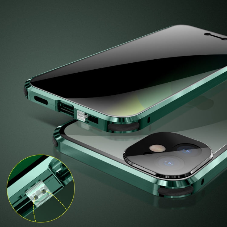 For iPhone 11 Pro Max Four-corner Shockproof Anti-peeping Magnetic Metal Frame Double-sided Tempered Glass Case (Dark Green) - iPhone 11 Pro Max Cases by buy2fix | Online Shopping UK | buy2fix