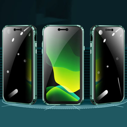 For iPhone 11 Pro Max Four-corner Shockproof Anti-peeping Magnetic Metal Frame Double-sided Tempered Glass Case (Dark Green) - iPhone 11 Pro Max Cases by buy2fix | Online Shopping UK | buy2fix