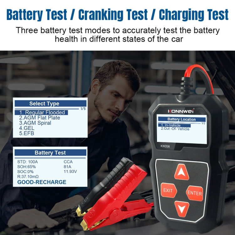 KONNWEI KW208 Car TFT Color Screen Battery Tester Support 8 Languages - Code Readers & Scan Tools by KONNWEI | Online Shopping UK | buy2fix