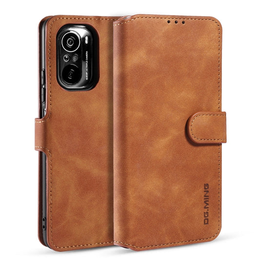 For Xiaomi Redmi K40 DG.MING Retro Oil Side Horizontal Flip Leather Case with Holder & Card Slots & Wallet(Brown) - Xiaomi Cases by DG.MING | Online Shopping UK | buy2fix