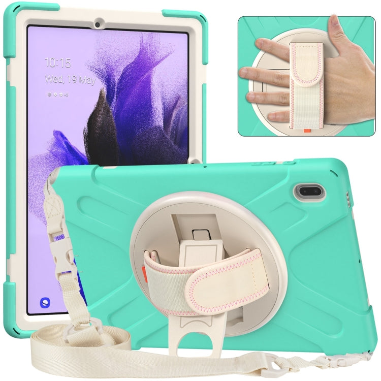 For Samsung Galaxy Tab S7 FE T730 / S7+ / S9+ /S8+ Silicone + PC Protective Case with Holder & Shoulder Strap(Mint Green) - Other Galaxy Tab PC by buy2fix | Online Shopping UK | buy2fix