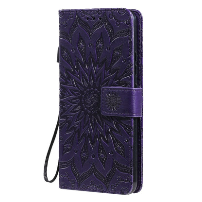 For OPPO Realme C20 / C21 Sun Embossing Pattern Horizontal Flip Leather Case with Card Slot & Holder & Wallet & Lanyard(Purple) - Realme Cases by buy2fix | Online Shopping UK | buy2fix