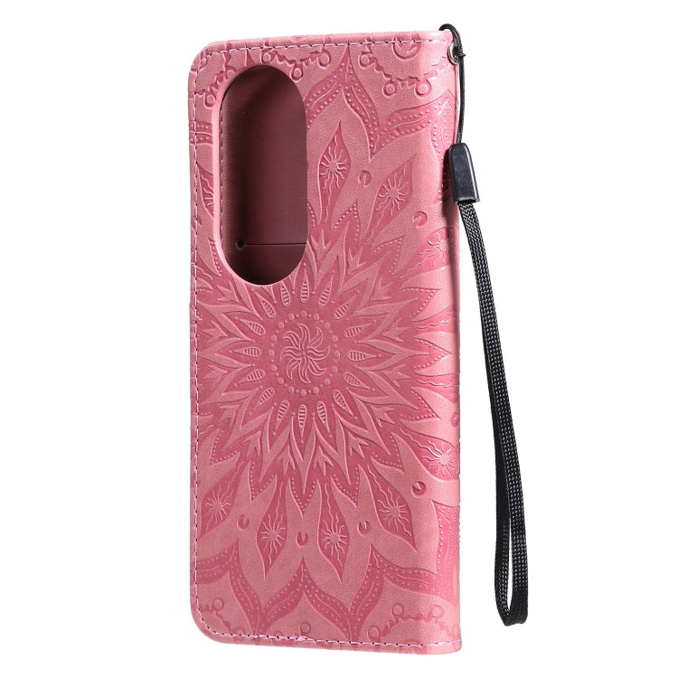 For Huawei P50 Pro Sun Embossing Pattern Horizontal Flip Leather Case with Card Slot & Holder & Wallet & Lanyard(Pink) - Huawei Cases by buy2fix | Online Shopping UK | buy2fix