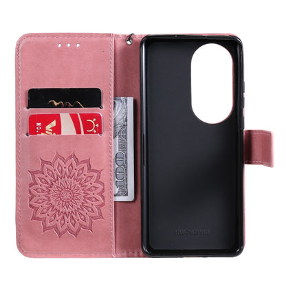 For Huawei P50 Pro Sun Embossing Pattern Horizontal Flip Leather Case with Card Slot & Holder & Wallet & Lanyard(Pink) - Huawei Cases by buy2fix | Online Shopping UK | buy2fix