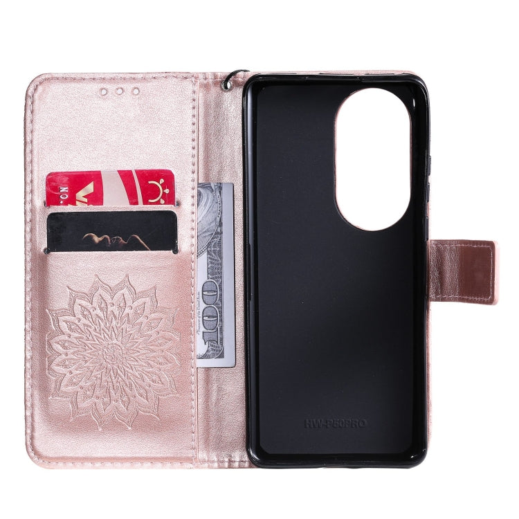 For Huawei P50 Pro Sun Embossing Pattern Horizontal Flip Leather Case with Card Slot & Holder & Wallet & Lanyard(Rose Gold) - Huawei Cases by buy2fix | Online Shopping UK | buy2fix