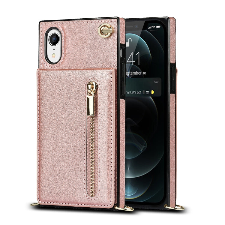 For iPhone XR Cross-body Zipper Square TPU+PU Back Cover Case with Holder & Card Slots & Wallet & Strap(Rose Gold) - More iPhone Cases by buy2fix | Online Shopping UK | buy2fix