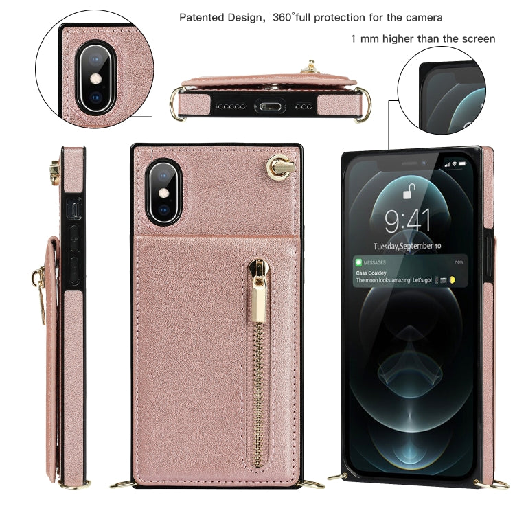 For iPhone XS Max Cross-body Zipper Square TPU+PU Back Cover Case with Holder & Card Slots & Wallet & Strap(Rose Gold) - More iPhone Cases by buy2fix | Online Shopping UK | buy2fix