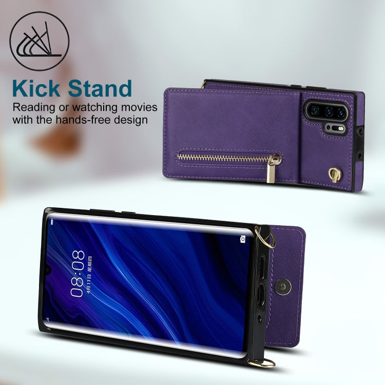 For Huawei P30 Pro Cross-body Zipper Square TPU+PU Back Cover Case with Holder & Card Slots & Wallet & Strap(Purple) - Huawei Cases by buy2fix | Online Shopping UK | buy2fix