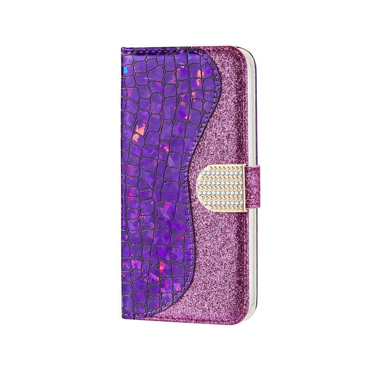 For iPhone 13 Pro Laser Glitter Powder Matching Crocodile Texture Horizontal Flip Leather Case with Card Slots & Holder & Wallet (Purple) - iPhone 13 Pro Cases by buy2fix | Online Shopping UK | buy2fix