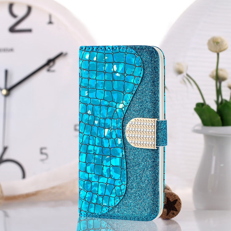 For iPhone 13 mini Laser Glitter Powder Matching Crocodile Texture Horizontal Flip Leather Case with Card Slots & Holder & Wallet (Blue) - iPhone 13 mini Cases by buy2fix | Online Shopping UK | buy2fix