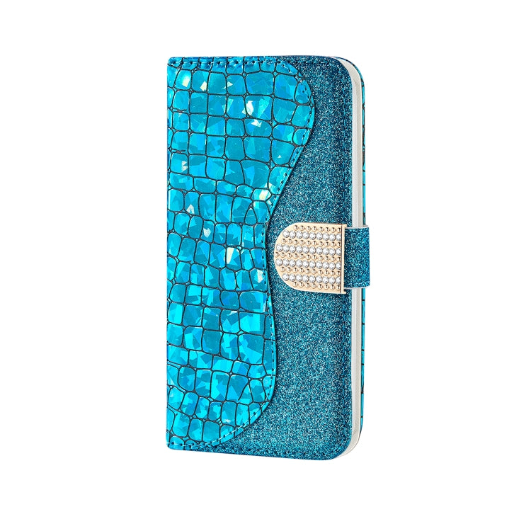 For iPhone 13 mini Laser Glitter Powder Matching Crocodile Texture Horizontal Flip Leather Case with Card Slots & Holder & Wallet (Blue) - iPhone 13 mini Cases by buy2fix | Online Shopping UK | buy2fix