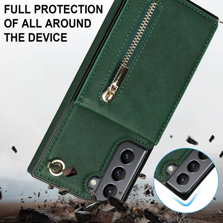 For Samsung Galaxy S21 5G Cross-body Zipper Square TPU+PU Back Cover Case with Holder & Card Slots & Wallet & Strap(Green) - Galaxy S21 5G Cases by buy2fix | Online Shopping UK | buy2fix