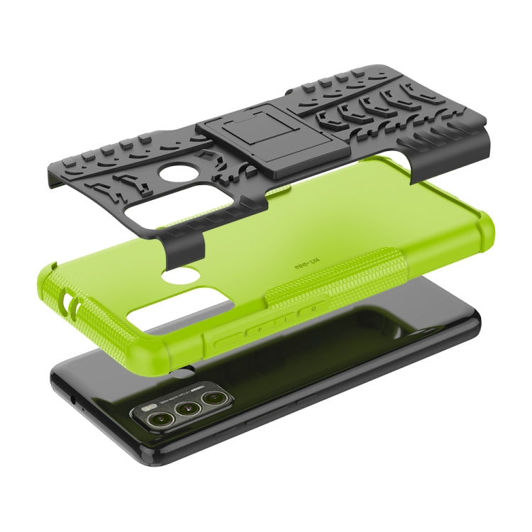 For Motorola Moto G60 Tire Texture Shockproof TPU+PC Protective Case with Holder(Green) - Motorola Cases by buy2fix | Online Shopping UK | buy2fix