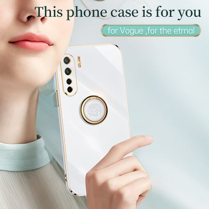 For OPPO A91 XINLI Straight 6D Plating Gold Edge TPU Shockproof Case with Ring Holder(White) - OPPO Cases by XINLI | Online Shopping UK | buy2fix