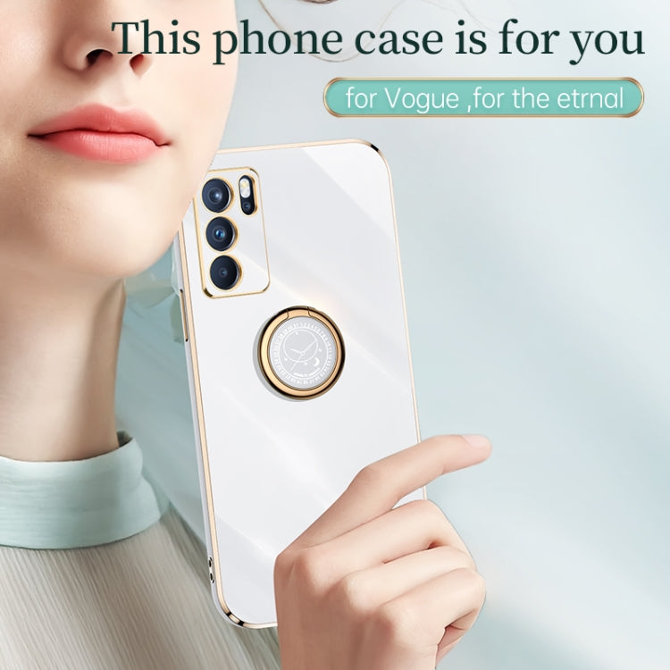 For OPPO Reno6 5G XINLI Straight 6D Plating Gold Edge TPU Shockproof Case with Ring Holder(Mint Green) - OPPO Cases by XINLI | Online Shopping UK | buy2fix