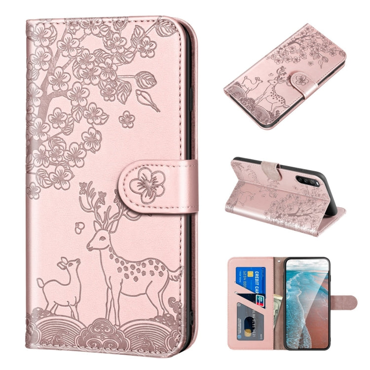 For Sony Xperia 10 III Sika Deer Embossing Pattern Horizontal Flip PU Leather Case with Holder & Card Slot & Wallet & Photo Frame(Rose Gold) - Sony Cases by buy2fix | Online Shopping UK | buy2fix