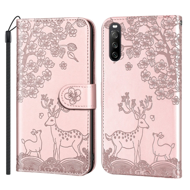 For Sony Xperia 10 III Sika Deer Embossing Pattern Horizontal Flip PU Leather Case with Holder & Card Slot & Wallet & Photo Frame(Rose Gold) - Sony Cases by buy2fix | Online Shopping UK | buy2fix
