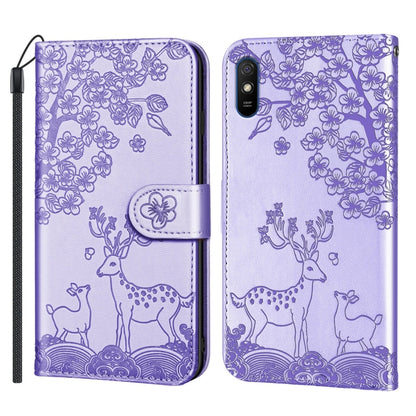 For Xiaomi Redmi 9A Sika Deer Embossing Pattern Horizontal Flip PU Leather Case with Holder & Card Slot & Wallet & Photo Frame(Purple) - Xiaomi Cases by buy2fix | Online Shopping UK | buy2fix