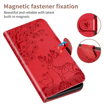 For Xiaomi Redmi Note 9 Sika Deer Embossing Pattern Horizontal Flip PU Leather Case with Holder & Card Slot & Wallet & Photo Frame(Red) - Xiaomi Cases by buy2fix | Online Shopping UK | buy2fix