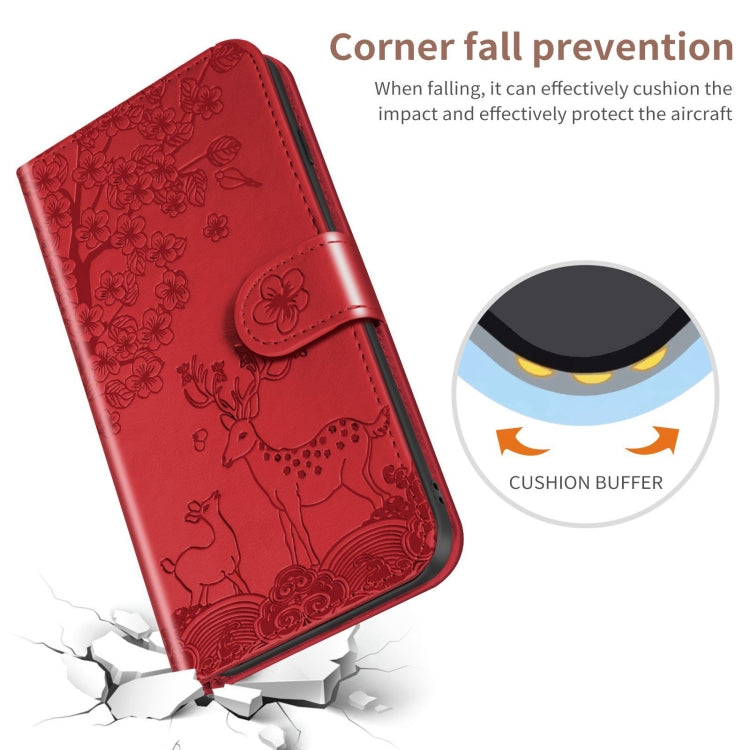 For Xiaomi Redmi Note 9 Sika Deer Embossing Pattern Horizontal Flip PU Leather Case with Holder & Card Slot & Wallet & Photo Frame(Red) - Xiaomi Cases by buy2fix | Online Shopping UK | buy2fix