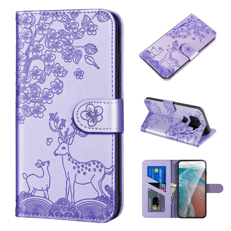 For Xiaomi Redmi Note 9 Sika Deer Embossing Pattern Horizontal Flip PU Leather Case with Holder & Card Slot & Wallet & Photo Frame(Purple) - Xiaomi Cases by buy2fix | Online Shopping UK | buy2fix