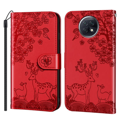 For Xiaomi Redmi Note 9T Sika Deer Embossing Pattern Horizontal Flip PU Leather Case with Holder & Card Slot & Wallet & Photo Frame(Red) - Xiaomi Cases by buy2fix | Online Shopping UK | buy2fix