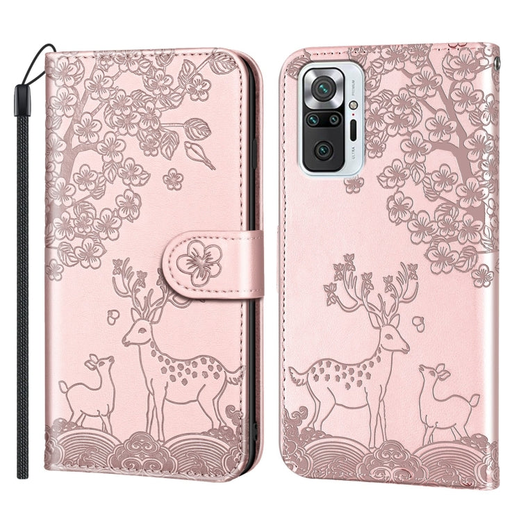 For Xiaomi Redmi Note 10 Pro Sika Deer Embossing Pattern Horizontal Flip PU Leather Case with Holder & Card Slot & Wallet & Photo Frame(Rose Gold) - Xiaomi Cases by buy2fix | Online Shopping UK | buy2fix