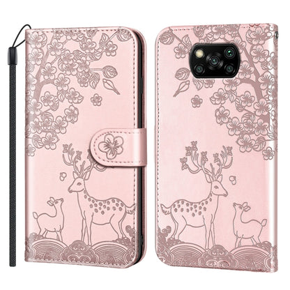 For Xiaomi Poco X3 Sika Deer Embossing Pattern Horizontal Flip PU Leather Case with Holder & Card Slot & Wallet & Photo Frame(Rose Gold) - Xiaomi Cases by buy2fix | Online Shopping UK | buy2fix