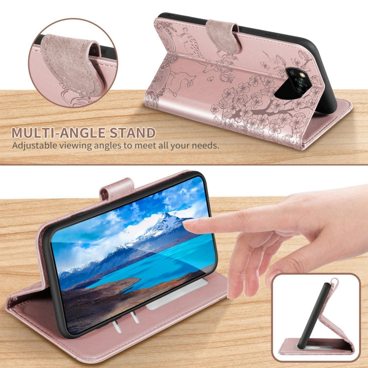 For Xiaomi Poco X3 Sika Deer Embossing Pattern Horizontal Flip PU Leather Case with Holder & Card Slot & Wallet & Photo Frame(Rose Gold) - Xiaomi Cases by buy2fix | Online Shopping UK | buy2fix