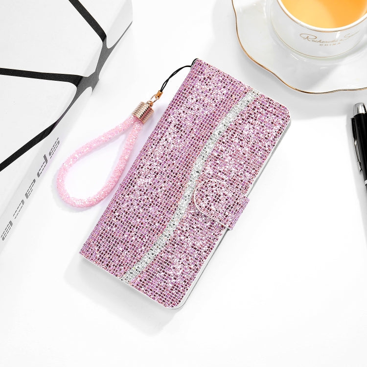 For iPhone 13 Glitter Powder Horizontal Flip Leather Case with Card Slots & Holder & Lanyard(Pink) - iPhone 13 Cases by buy2fix | Online Shopping UK | buy2fix