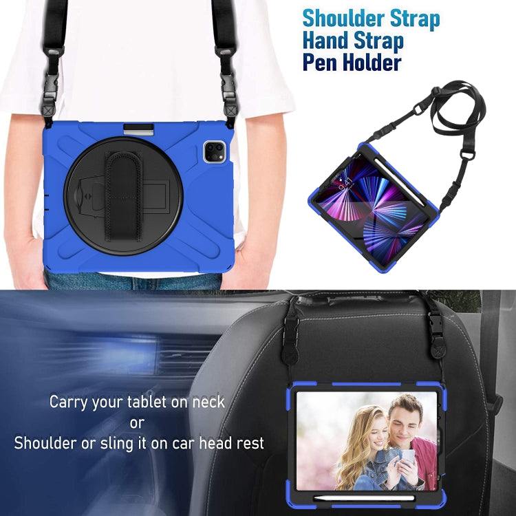 For iPad Pro 11 2022 / 2021 / 2020 / 2018 Silicone + PC Protective Tablet Case with Holder & Shoulder Strap(Blue) - iPad Pro 11 (2022/2021) Cases by buy2fix | Online Shopping UK | buy2fix