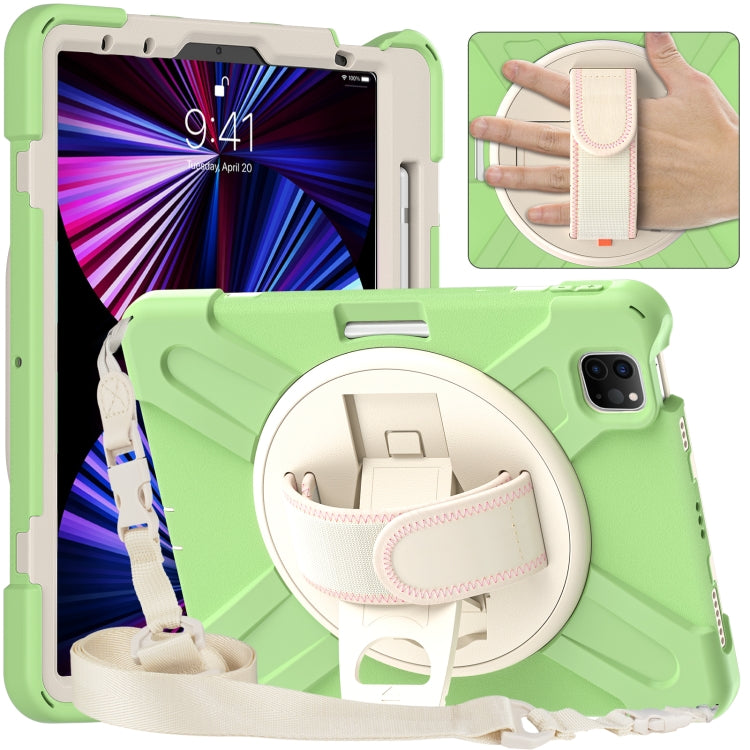 For iPad Pro 11 2022 / 2021 / 2020 / 2018 Silicone + PC Protective Tablet Case with Holder & Shoulder Strap(Matcha Green) - iPad Pro 11 (2022/2021) Cases by buy2fix | Online Shopping UK | buy2fix