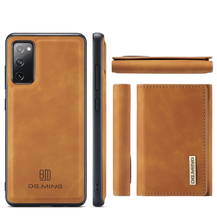 For Samsung Galaxy S20 FE DG.MING M1 Series 3-Fold Multi Card Wallet  Back Cover Shockproof Case with Holder Function(Brown) - Galaxy S20 FE Cases by DG.MING | Online Shopping UK | buy2fix