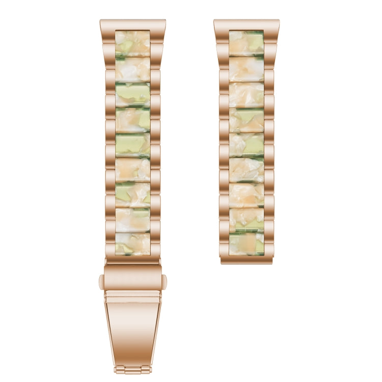 For Samsung Smart Watch 20mm Three-beads Steel + Resin Watch Band(Rose Gold Pink Green) - Watch Bands by buy2fix | Online Shopping UK | buy2fix