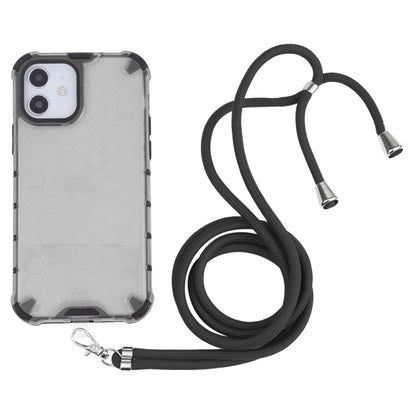 For iPhone 12 mini Shockproof Honeycomb PC + TPU Case with Neck Lanyard (Grey) - iPhone 12 mini Cases by buy2fix | Online Shopping UK | buy2fix