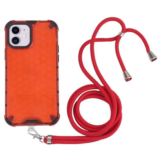 For iPhone 11 Shockproof Honeycomb PC + TPU Case with Neck Lanyard (Red) - iPhone 11 Cases by buy2fix | Online Shopping UK | buy2fix