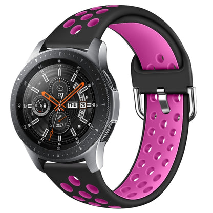 For Galaxy Watch 46 / S3 / Huawei Watch GT 1 / 2 22mm Smart Watch Silicone Double Color Watch Band, Size:L(Black Rose Purple) - Watch Bands by buy2fix | Online Shopping UK | buy2fix