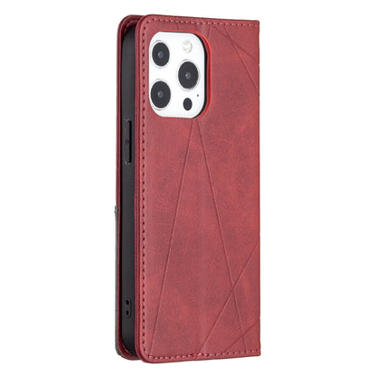 For iPhone 13 mini Rhombus Texture Horizontal Flip Magnetic Leather Case with Holder & Card Slots (Red) - iPhone 13 mini Cases by buy2fix | Online Shopping UK | buy2fix