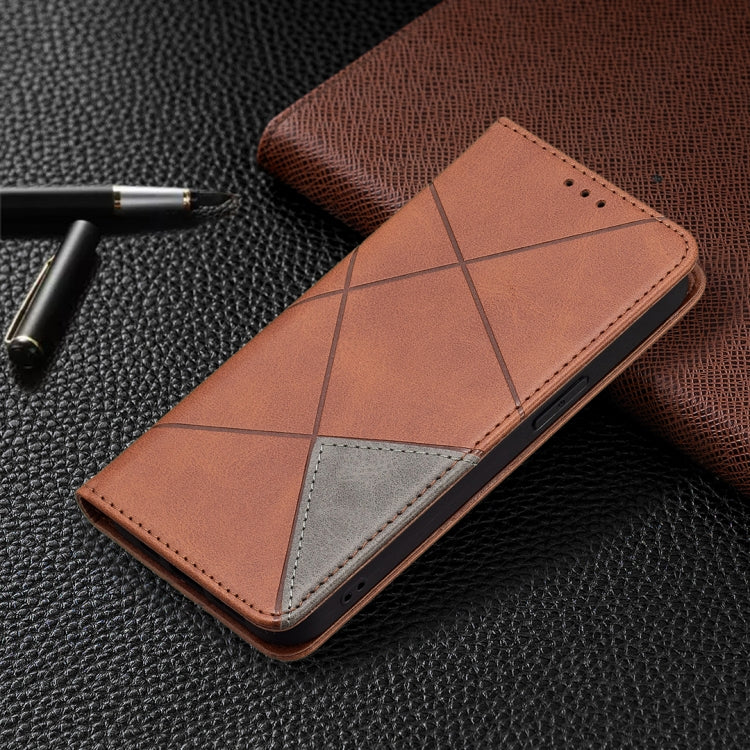 For iPhone 13 mini Rhombus Texture Horizontal Flip Magnetic Leather Case with Holder & Card Slots (Brown) - iPhone 13 mini Cases by buy2fix | Online Shopping UK | buy2fix