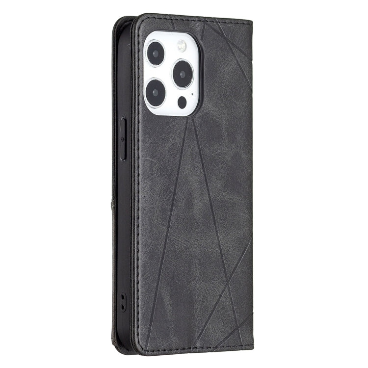 For iPhone 13 mini Rhombus Texture Horizontal Flip Magnetic Leather Case with Holder & Card Slots (Black) - iPhone 13 mini Cases by buy2fix | Online Shopping UK | buy2fix