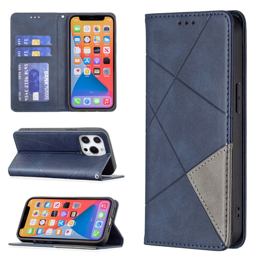 For iPhone 13 Pro Rhombus Texture Horizontal Flip Magnetic Leather Case with Holder & Card Slots (Blue) - iPhone 13 Pro Cases by buy2fix | Online Shopping UK | buy2fix